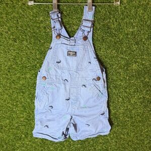 OshKosh B'gosh Blue Gator Alligator‎ Embroidered Shortall Overalls Kids 4T